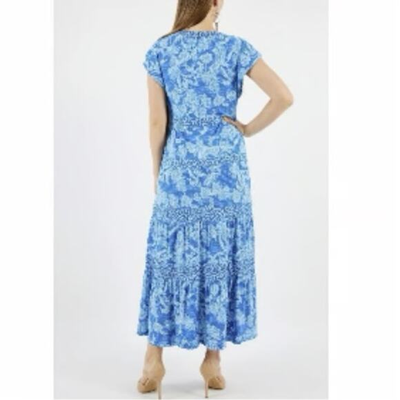 Lauren Ralph Lauren Jersey Knit Floral Flutter Cap V-Neck Tiered Midi Dress 8 - Picture 2 of 11